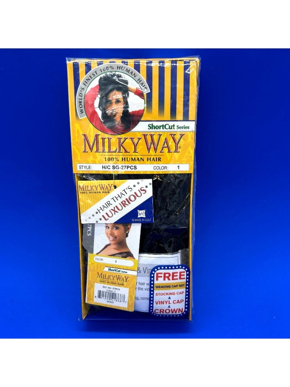 MilkyWay 100% Human Hair 27 Pieces ShortCut Series Color 1 Jet Black NIP w/ Cap
